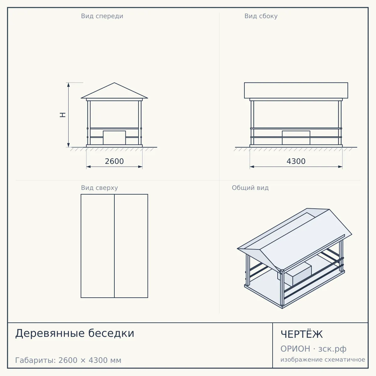 Деревянные беседки — чертёж